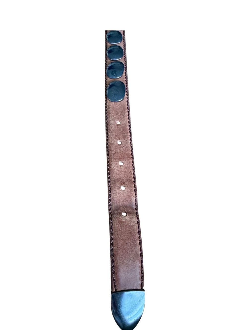 Vtg 80s Billy Brown Leather Concho Belt Silver Coated Pewter Sz 28 Western Boho - Picture 6 of 8
